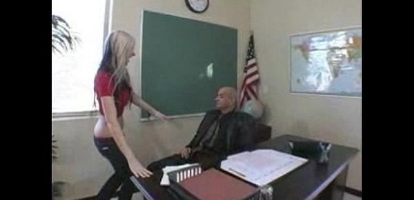  Sexy blonde teen lays on desk and get fucked by her teacher